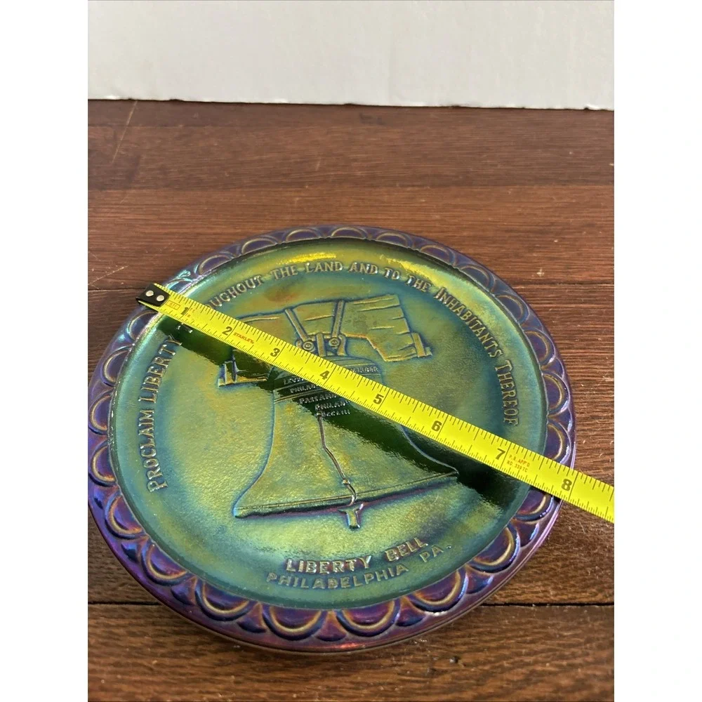Liberty Bell Plate Blue Carnival Indiana Glass  8